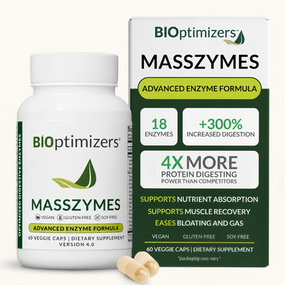 BIOptimizers MassZymes - Complete Digestive Enzymes Supplement for Gut Health - Bloating Relief for Men and Women - Lipase Amylase Bromelain Digestive Enzymes (60 Capsules)